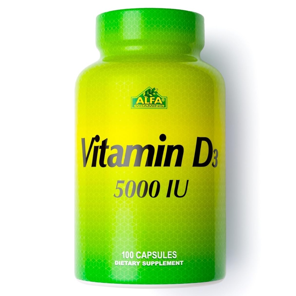 ALFA VITAMINS supplément vitamine D3 1000 UI, soutient la santé immunitaire, l'absorption de calcium, os et articulations sains, supplément alimentaire pour le bien-être quotidien, non OGM, sans gluten, 100 capsules