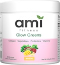Glow Greens Poeder, Collageen met Probiotica, Vitaminen, Digestieve Enzymen, Superfoods, Gut Health, Bloating Relief, Radiant Skin, Natural Glow, Spirulina, Juice Mix, 30 SVG, Mango