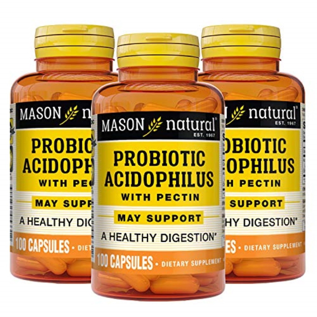 MASON NATUURLIJKE Probiotische Acidophilus, 150 dagen aanvoer, ondersteunt regelmatigheid en normale spijsvertering met pectine & Calcium, 100 capsules (verpakking van 3)