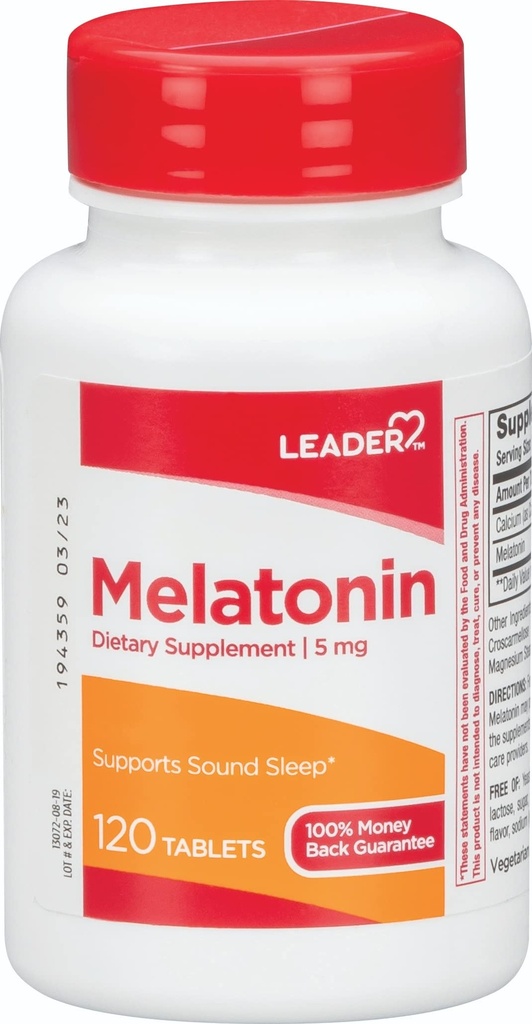 Leider Melatonine 5MG tabletten 120 Ct. Natuurlijke slaaphulp voor rustgevende nachten