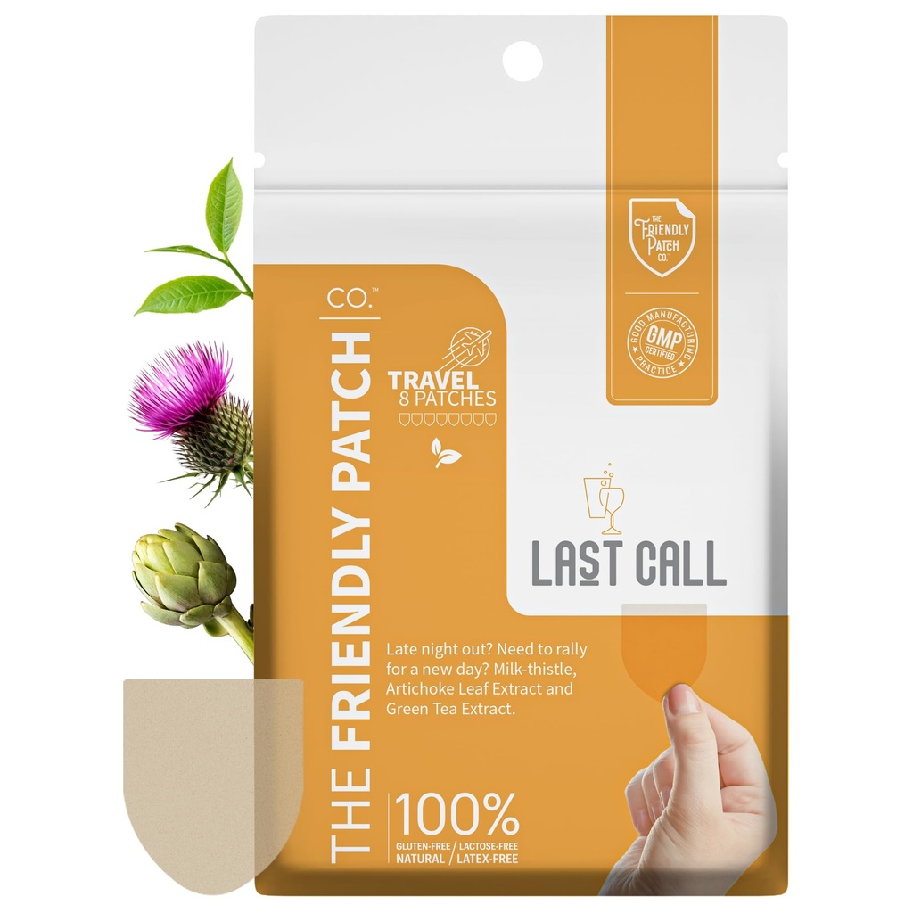 The Friendly Patch Last Call Patch - Late Night Out - Plant Powered Draagbare Patches met wijnthee, cafeïne, melkdistel, Artichoke Leaf Extract - Wellness 8 Pack