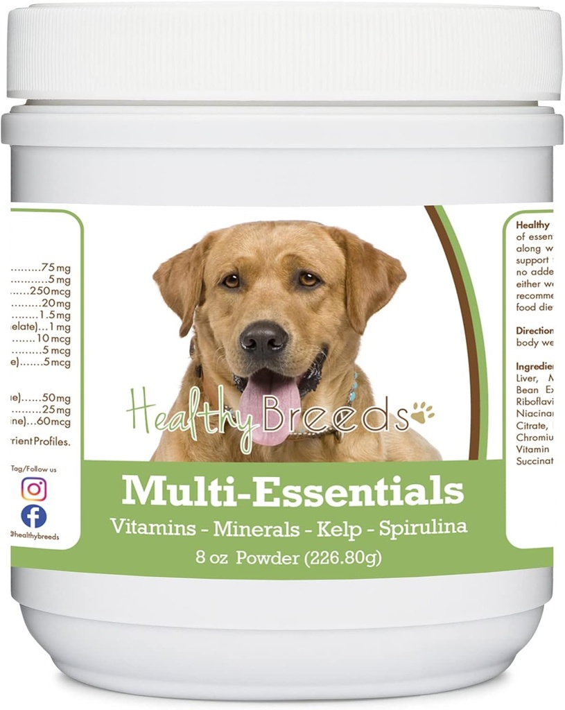 Gezonde Ras Labrador Retriever, Gouden, Multi-Essentials Poeder voor Honden - een ideaal supplement van vitaminen, mineralen en antioxidanten voor uw hond - 8 oz