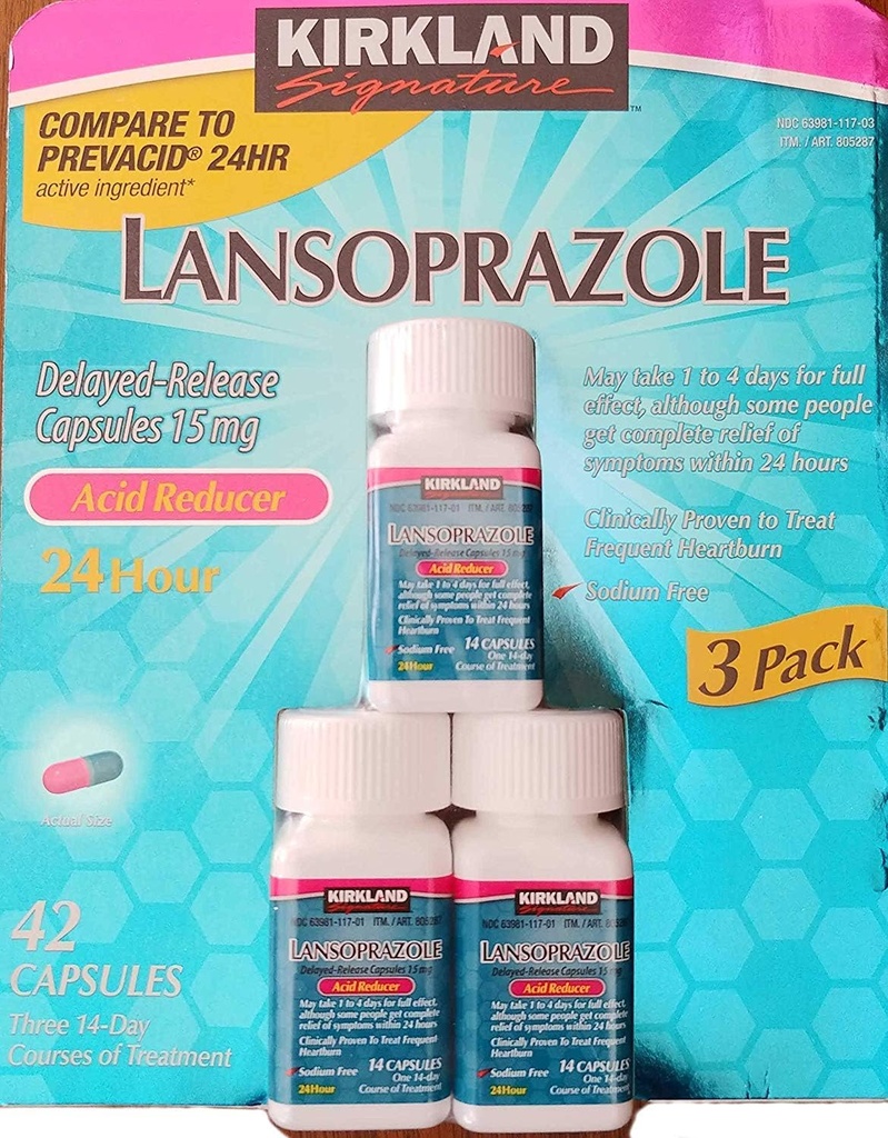Kirkland Signature Lansoprazol 15 mg. Acid Reducer, 42 capsules
