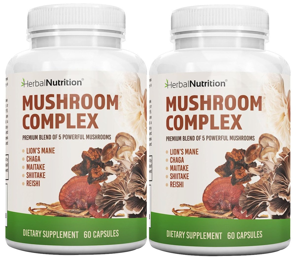 Nutrition des plantes Complexe de champignons 700mg à 1400mg. Les 5 champignons les plus puissants - Lions Mane, Reishi, Chaga, Maitake, Shiitake - soutient la santé immunitaire, la santé cérébrale nootrope pour la mémoire et la concentration