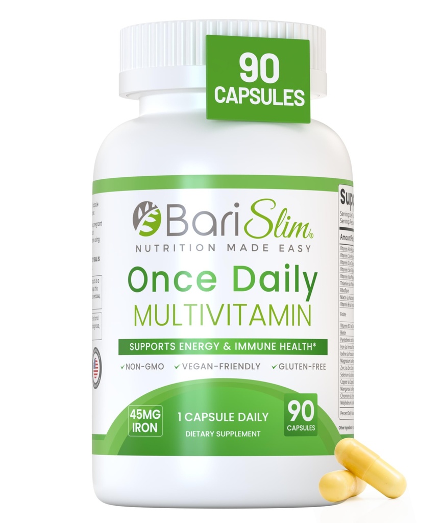 BariSlim Once Daily Bariatric Multivitamine Capsule - 45 mg ijzer - Bariatric Vitamine & Supplement for Post Bariatric Surgery Incl. Gastric Bypass & Gastric Sleeve 90 Day Supply