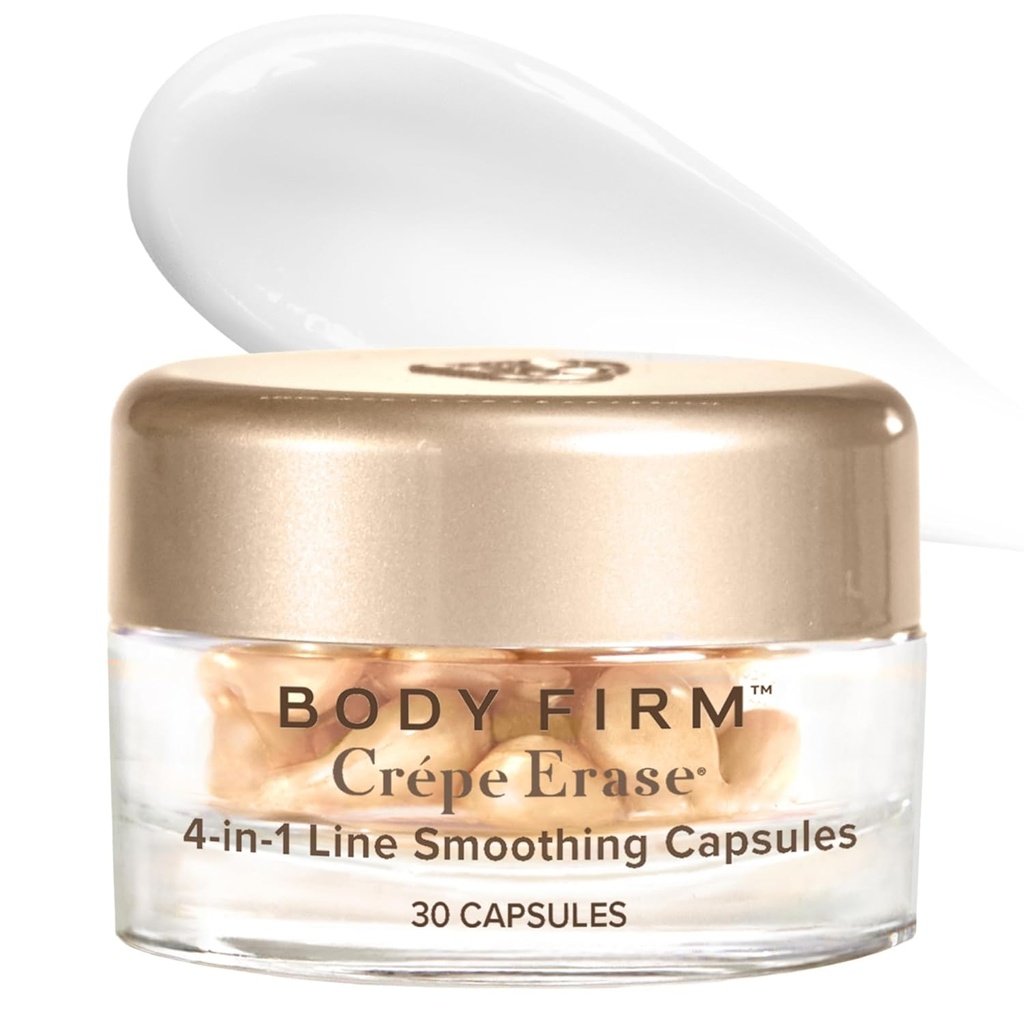 BODY FIRM Crepe Erase 4-in-1 Line Smoothing Capsules, Anti-Aging, Hydrating Face and Eye Serum with Hyaluronic Acid and Multi-Chain Peptide for Rimpels, Crepe Skin & Fine Lines, 30 Tel.