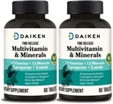 DAIKEN Mini Multivitamine, 60 tabletten, versterkt met Luteïne, Lycopeen & Foliumzuur, tijd vrijgegeven Multivitamine voor vrouwen en mannen, Veganistisch & gemakkelijk inslikken (pakket van 2)