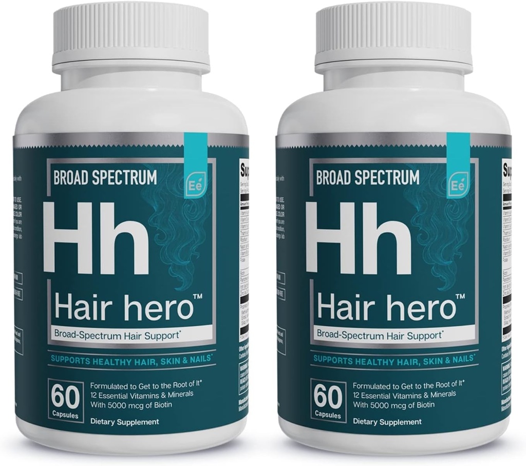 Essential Elements® HéroTM - Vitamines capillaires pour les hommes - Support à large spectre avec 5000 mcg de biotine - 60 Compte - 30 portions (2-Pack)