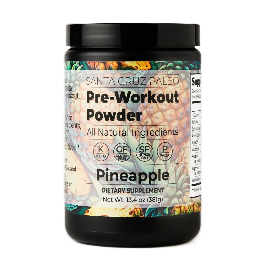 Santa Cruz Paleo Pre Workout Poederelektrolyten, Magnesium, Kalium, Zeezout & L Citrulline, Cafeïne & Sugar Gratis Drinkmix voor energie en hydratatie, Ananas smaak, 30 porties
