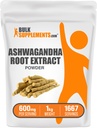 BulkSupplements.com Ashwagandha Root Extract Powder - Ashwagandha Supplement, Herbal Supplement - Vegan & Glutenvrij, 600mg per portie, 1kg (2,2 lbs) (pakket van 1)