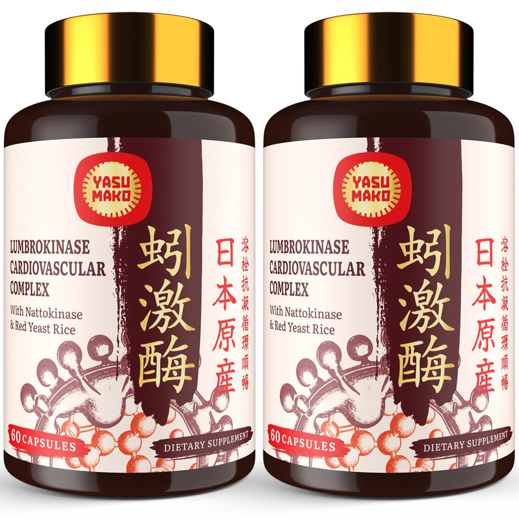 Lumbrokinase 100mg (Max Activiteit 1.000.000 LKU), Nattokinase 100mg-2.000 FU activiteit en Red Gist Rice 300mg, Lumbrokinase Enzymen Supplement voor Circulatorium, Cognition,120 Capsules(Pack of 2)