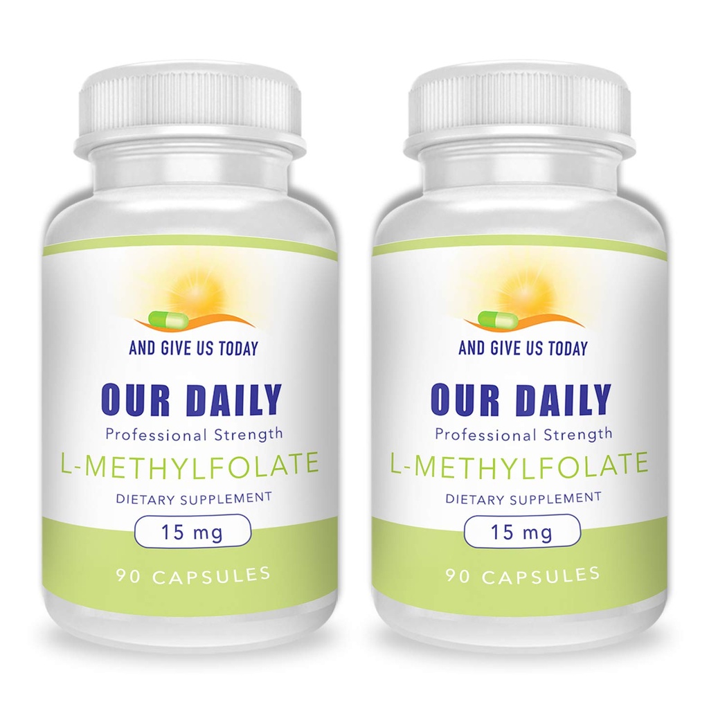 En geef ons vandaag onze DAGELIJKSE L-Methylfolaat 15mg (2 flessen) - 180 Capsules - Professionele sterkte actieve Methylfolaat - 5-MTHF supplement - niet GGO, glutenvrij, geen fillers