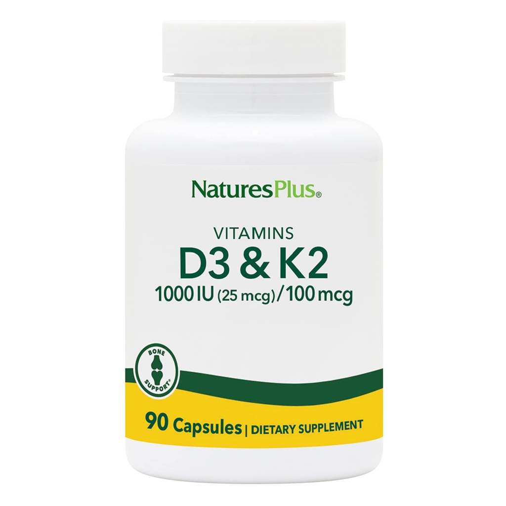 NaturesPlus Vitaminen D3 (1000 IE) & K2 (100 mcg) - Vegetarisch, Glutenvrij - 90 capsules, 90 porties