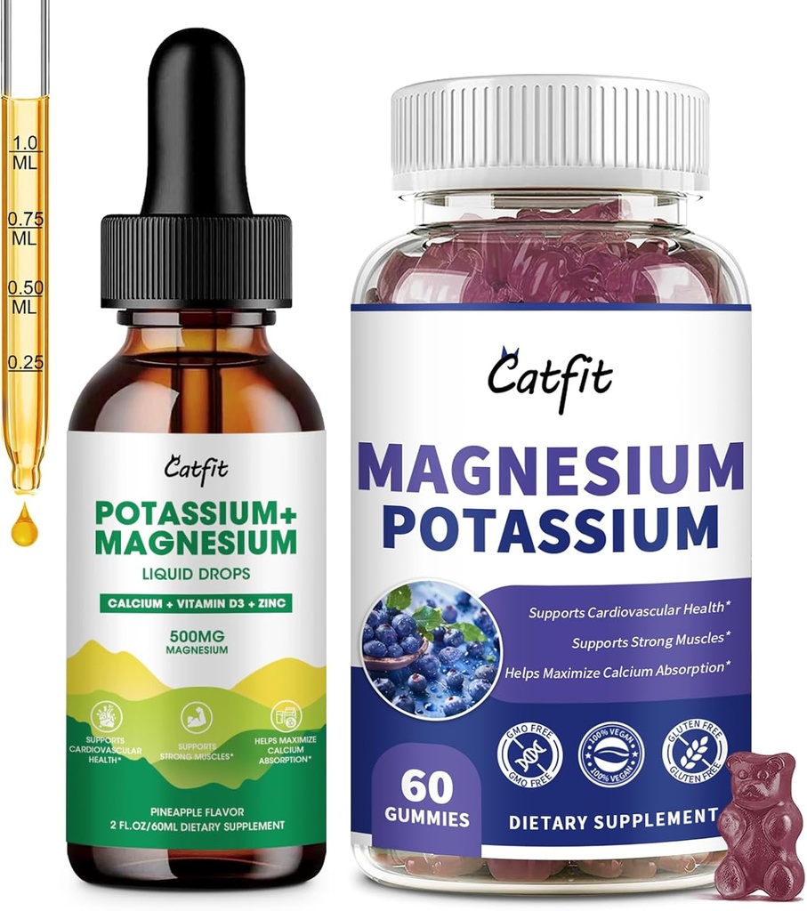Catfit Kalium Magnesium Supplement, Magnesium Kalium Complex Supplement, Sugar Free & Vegan, Immune Support, Calm Mood & Slaapondersteuning, Muscle Health