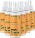 ATTITUDE Hand Sanitizer Spray, EWG Verified, Kills Germs & Bacteria, Vegan & Plant-Based, Safe for Adults & Kids, Orange Blossom & Eucalyptus Scent, 3,38 Fl Oz (Pack of 6) (Spray Bottle)
