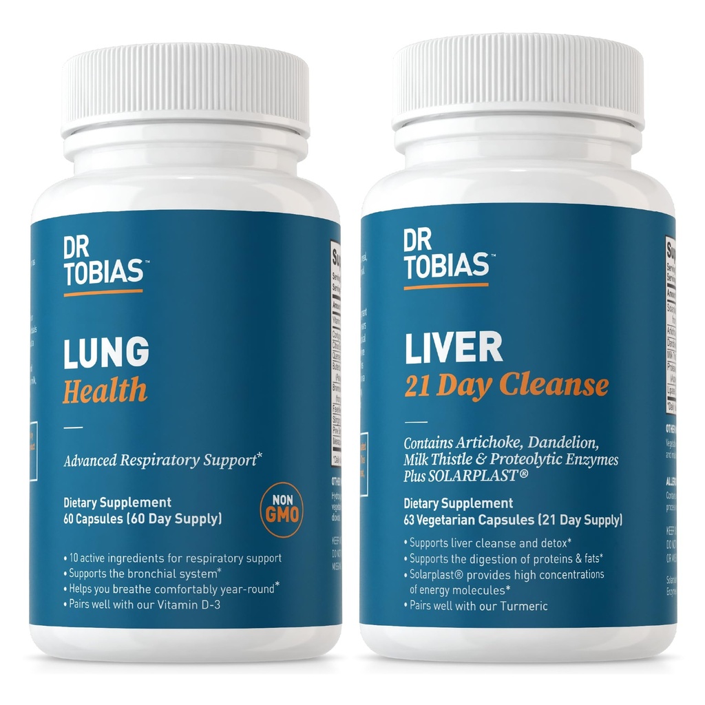 Dr. Tobias Lung Health & Liver 21 dagen Reiniging voor Long en Lever Reiniging & Detox met vitamine C, Butterbur, Quercetine, Solarplast, Artichoke, Melkdistel