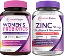 Recepten voor artsen Vrouwen Probiotische & zinkbundel, Digestief, Vaginale & urineweggezondheid, Natuurlijke Immuunverdediging, Vertraagde Release Probiotische Capsules 60ct & Zink Capsules 120 ct