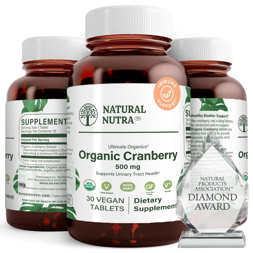 Supplément naturel d'extrait de canneberge biologique Nutra, aider à prévenir les maladies urinaires, favorise la santé des os, aider à maintenir la santé cardiaque, améliorer la digestion, promouvoir la santé de la peau, 30 comprimés, un mois d'approvisionnement
