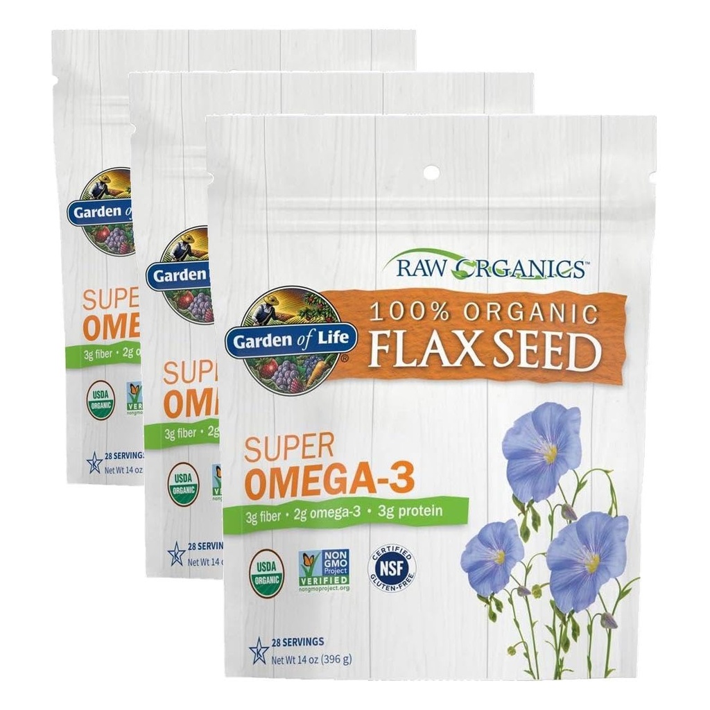 Tuin van het leven 100% Organische Grondvlas Zaad, Cold Milled Premium Gouden Vlaszaad Maaltijd voor Vrouwen en Mannen, 2g Omega 3, Lignans, 3g Vlas, 3g Proteïne, Een Ingrediënt, Conservatieve Vrij, 28 Serven (pakket van 3)