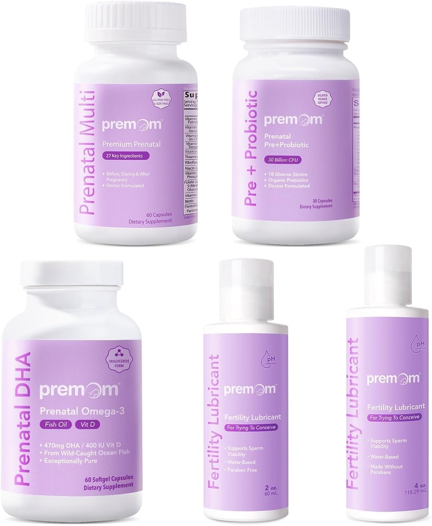Premium Multivitamine voor vrouwen + Prenatale DHA Visolie + Prenatale Pre & Probiotica + Persoonlijke Vruchtbaarheid Smeermiddel voor Conceptie 2&4 Fl Oz
