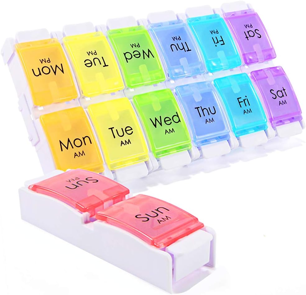 AM PM Pill Organizer 2 keer per dag, SZREDU Pill Box 7 Dag, Verwijderbare Dagelijkse Geneeskunde Pillen Organisator, Grote Pill Cases Organisators 7 Dag,Weekse supplement dozen en Organisator 2 keer per dag