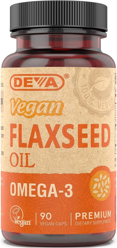 Deva Vegan Omega-3 Vlaszaadoliesupplement - 1000 MG per portie - Koudgeperst en niet geraffineerd - Visolie alternatief - met Omega-3 ALA - 90 capsules, 1-pack