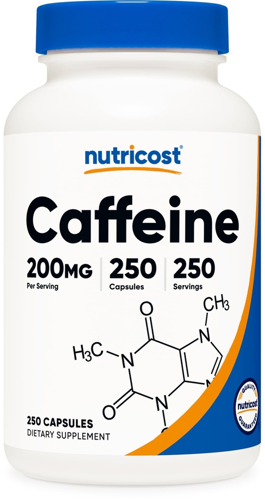 Nutricost Caffeine Pills, 200mg Per Serving (250 Caps)