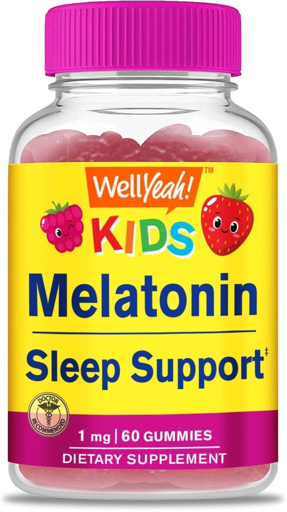 WellYeah Kids Melatonin Gummies 1 mg - Drug-Free Sleep Aid Gummy Supplement, Sleep Support for Kids - Gluten Free, Gelatin Free, Non GMO, Vegetarian - Natural Sourced Flavor - 60 Gummies