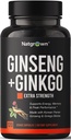 Natgrave Panax Ginseng & Ginkgo Biloba Supplément - Ginseng rouge coréen et Ginko Biloba Capsules pour hommes et femmes - Supports Mémoire Focus & Fonction Cerveau - Pilules Vegan - 120 Compte