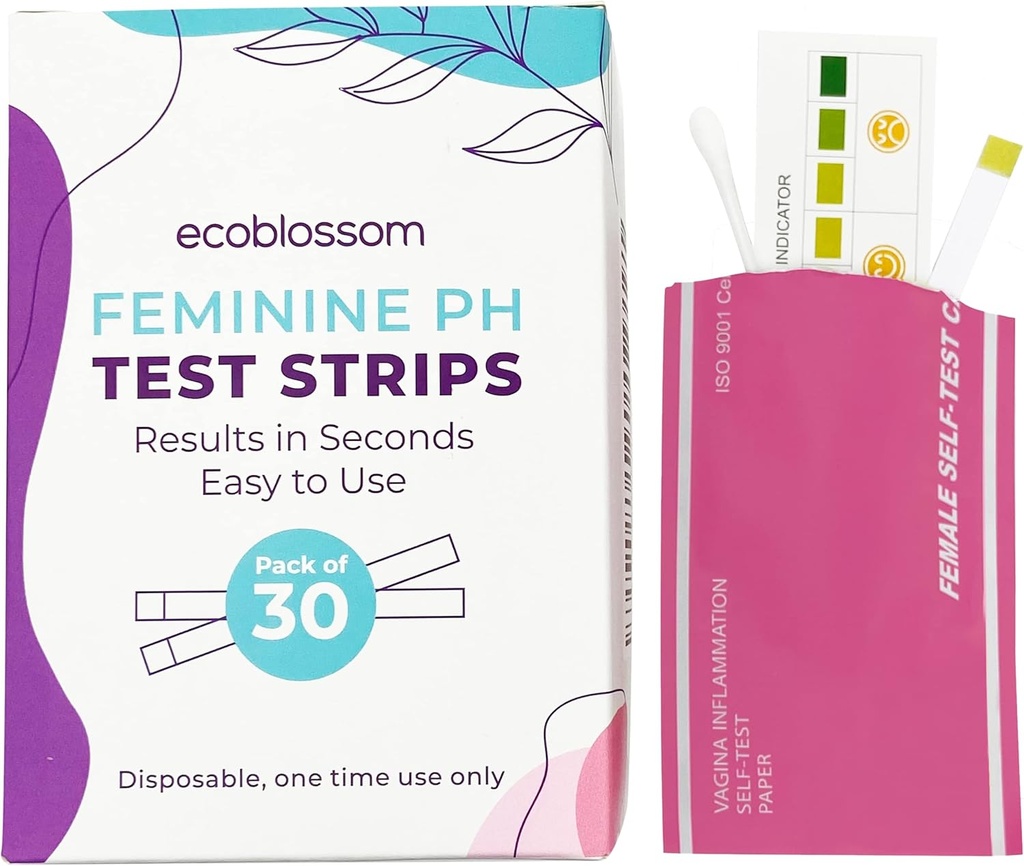 Ecobloesem Vaginale pH-teststrips voor vrouwen - Controleer pH-balans - Monitor Bacterial Vaginosis BV Behandeling - Voorkom Gistinfectie UTI - snelle nauwkeurige resultaten, individuele Sealed Pouch (30 telling)