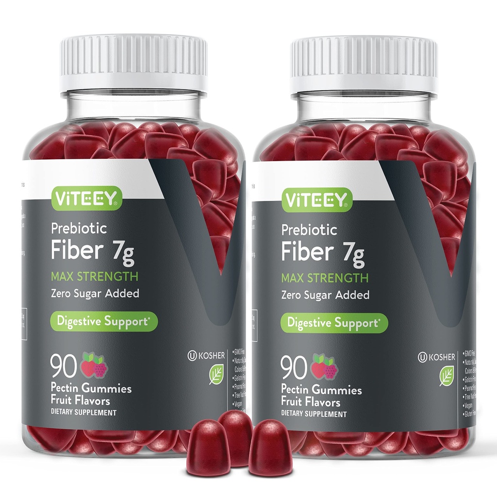 VITEEY Prebiotic Fiber Gummies for Adults, 7g - Gut Health & Digestive Soluble Fiber Supplement Gummies - Zero Sugar Added, Vegan, Gluten-Free - 180 Count