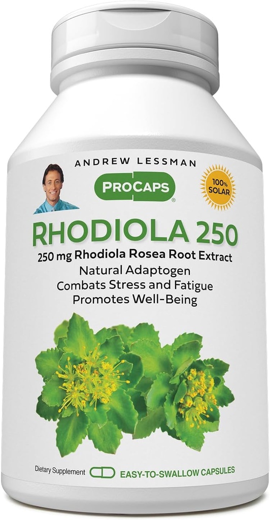ANDREW LESSMAN Rhodiola Rosea 250mg - 240 Capsules - Standaard Extract. Natuurlijke adaptogeen. Stress en vermoeidheid bestrijden. Promoot gezond welzijn. Geen additieven. Klein Makkelijk doorslikken Capsules