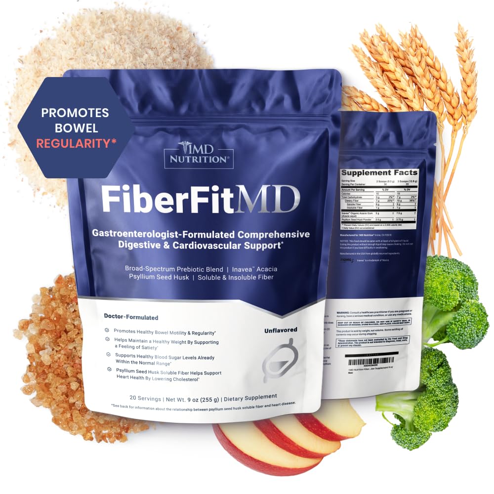 1MD Nutrition FiberFitMD - for Potent Digestief & Cardiovasculaire Ondersteuning - Health Supplement for Women & Men - High Fiber Powder - 30 Days