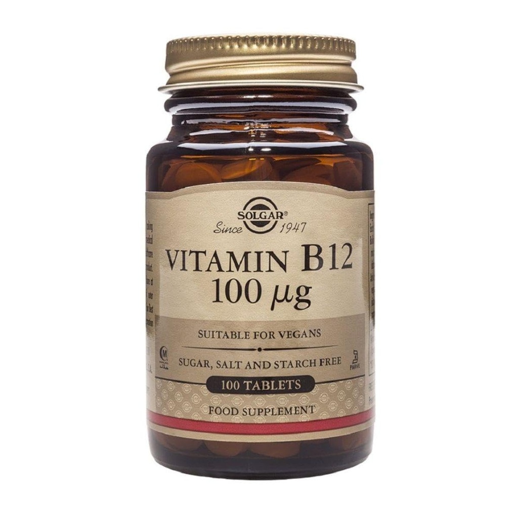 Solgar Vitamine B12 100 mcg - 100 tabletten - Ondersteuning van het energiemetabolisme en het zenuwstelsel - Niet-GMO, Veganistisch, Glutenvrij, Kosjer, Halal - 100 porties