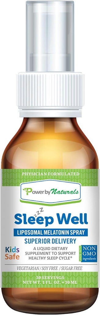 Power by Naturals - Bien dormir - Spray à mélatonine liposomique - 3 Milligrammes de mélatonine pour enfants et adultes, 30 portions