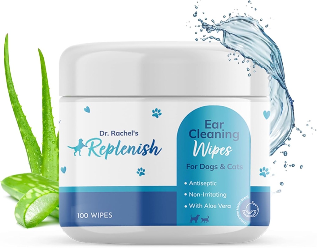 Garnitures de nettoyage de l'oreille des chats et des chiens - Garnitures d'oreilles dédiées douces pour chiens - Concombre Melon Scent - Garnitures de nettoyage de l'oreille des chiens et des oreilles des chats pour nettoyer, apaiser et désodoriser les oreilles démangeaisons - 100 Nombre