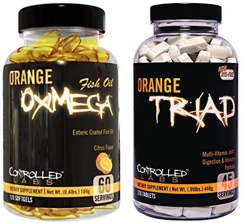 CONTROLED LABS Overall Health Bundle, 45 Servings Orange Triad, 120 Count Orange Oximega Fish Oil, spieropbouw en herstel Supplement voor mannen en vrouwen