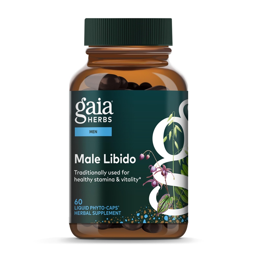 Gaia Herbs Male Libido - Herbal Supplement with Saw Palmetto, Horny Goat Weed & Oats - Traditional Herbs to Support Vitality & Energy Levels for Men* - 60 Vegan Liquid Phyto-Capsules (60 Servings)