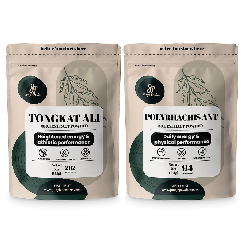 Jungle Powders Tongkat Ali voor mannen 200:1 Extract 282 Servings, Black Ant Powder 30:1 94 Servings 5oz van Filler Gratis Longjack Root & Black Ant Supplement Traditionele mannen gezondheid ondersteuning voor drive