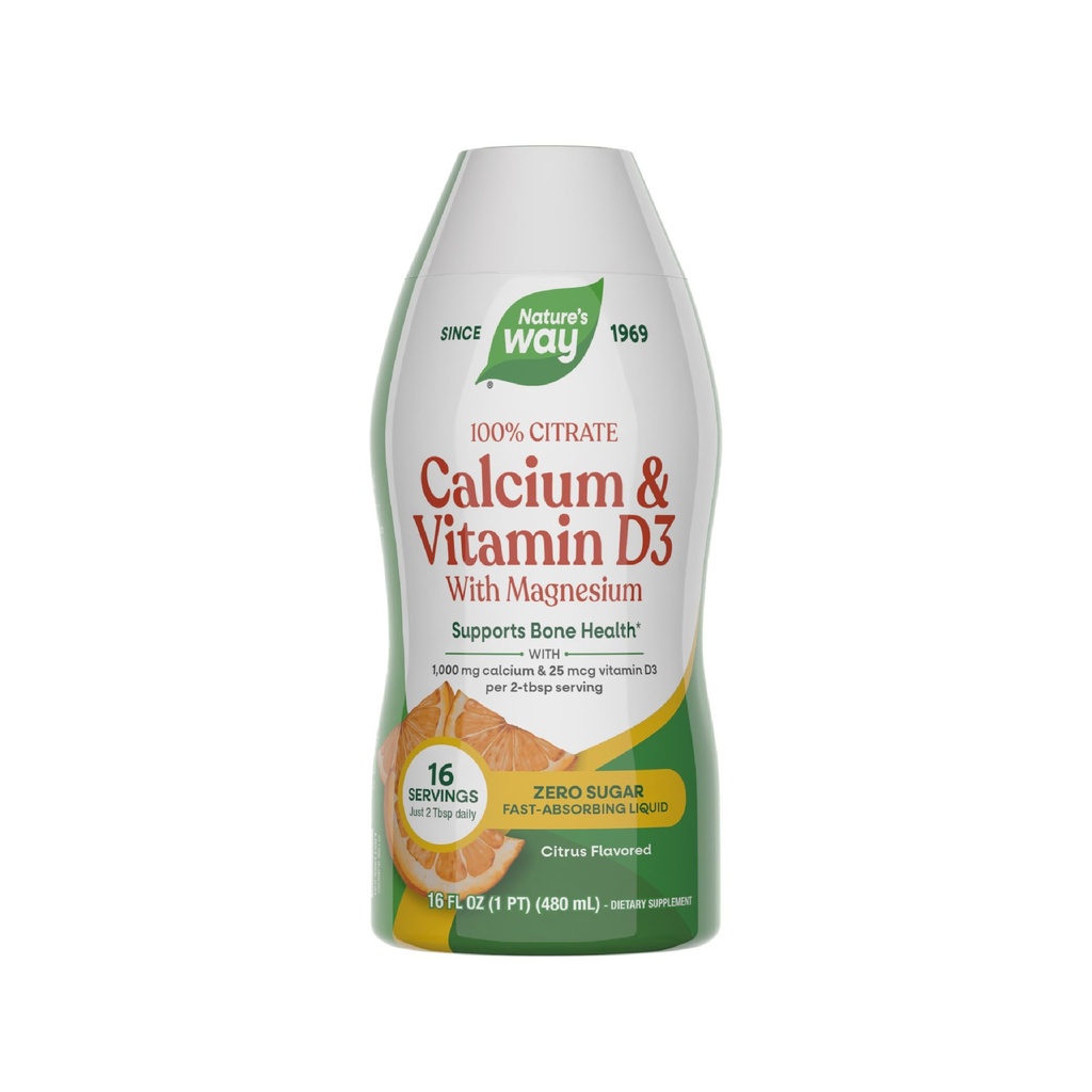 Nature's Way Calcium & Vitamine D3 met Magnesium Liquid Supplement*, Ondersteunt Bone Health*, Fast Absorbing Liquid, Gluten Free, Sugar Free, Citrus Flavored, 16 Fl Oz (Verpakking mei Vary)