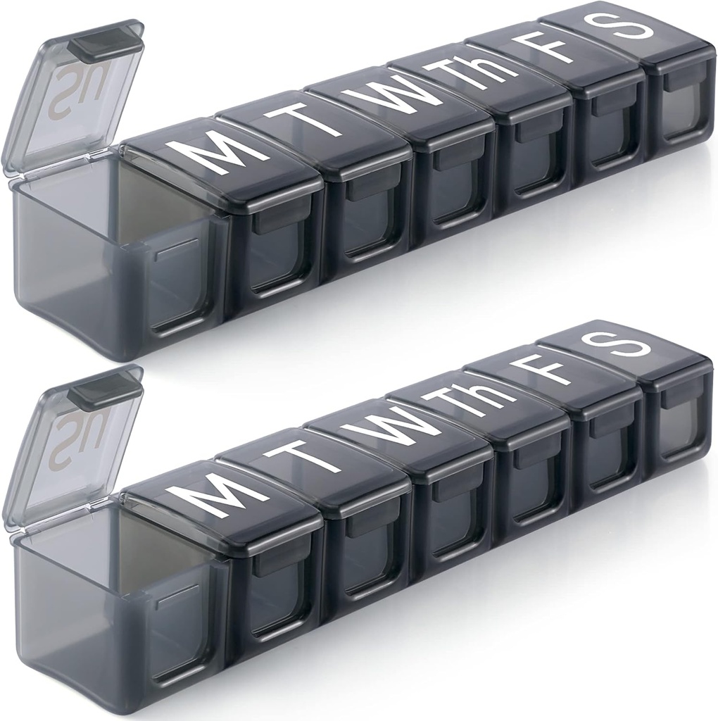 2 Pack Extra Large Weekly Pill Organizer, BPA Free Pill Box 7 Day with XL Compartment for Fish Oils, Travel Friendly Medicine Organizer Pill Case for Vitamins, Supplements