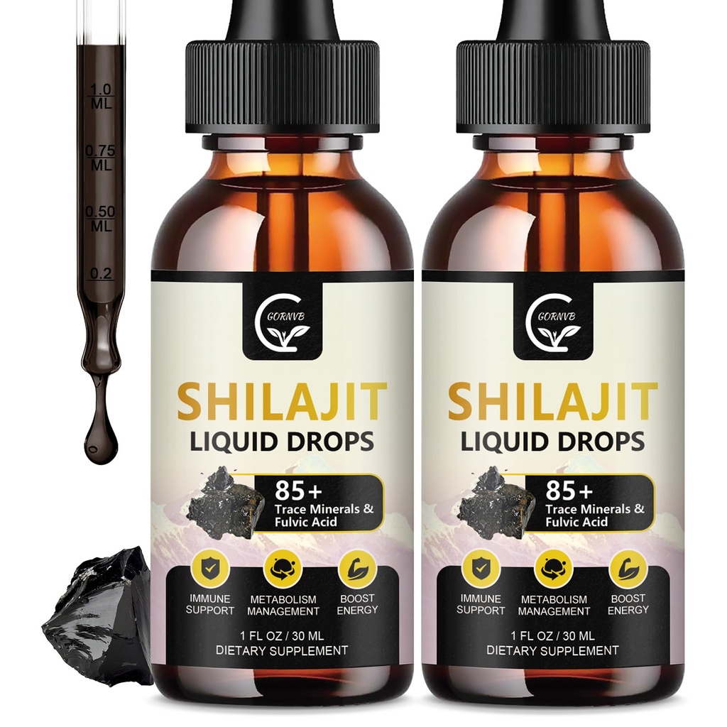 (2-Pack) High Potency Shilajit Pure Himalaya Organic Liquid Supplement, Shilajit Resin Drop for Men & Women, Max Potency 85+ Clean Trace Minerals & Fulvic Acid for Energy, Metabolisme & Immune Support