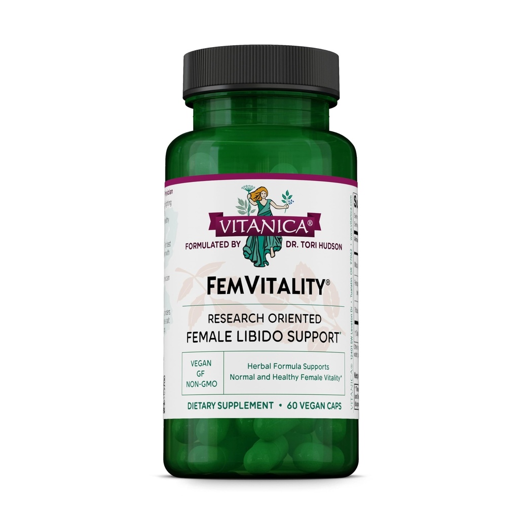 Vitanica FemVitalité Libido Supplément pour les femmes, naturel femme Libido Booster pour les femmes, augmente la conduite intime, le désir et l'endurance, aide la sécheresse vaginale, Vegan 60 Capsules