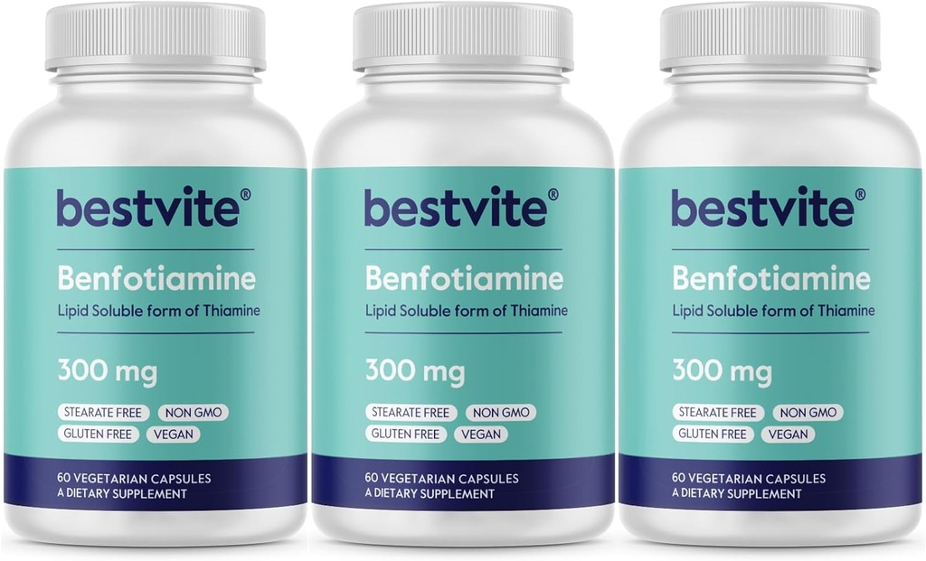 Benfotiamine 300mg (180 Vegetarische Capsules) (60x3) Geen Stearates - Geen Siliciumdioxide - Veganistisch - Niet GGO - Glutenvrij