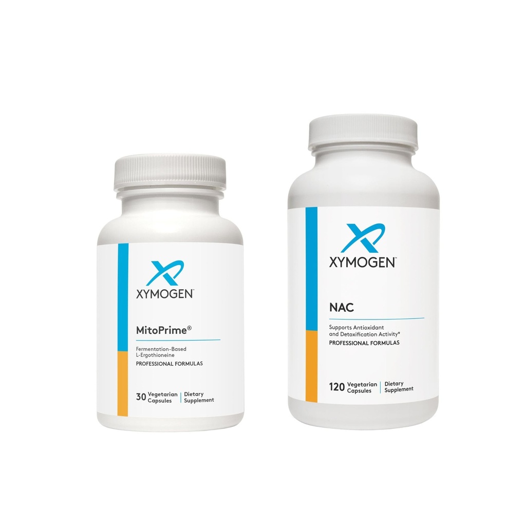 XYMOGEN MitoPrime (30 capsules) + NAC (120 capsules) 2-Product Bundle - L Ergothioneine Antioxidant Supplement met 600 mg N-Acetyl-Cysteine NAC supplement