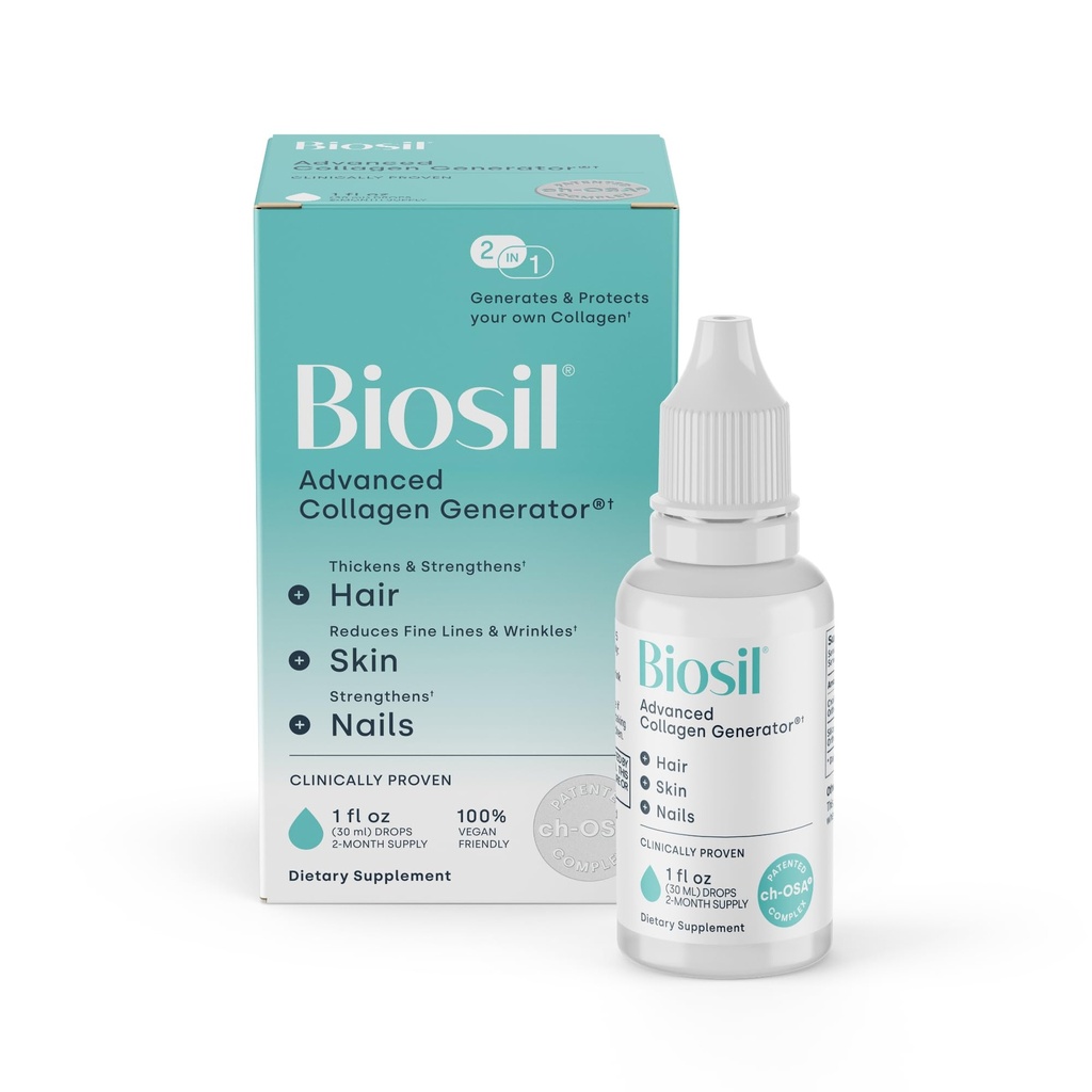 Supplément de rappel de collagène biosil - 1 gouttes de fl oz - Activateur ch-OSA breveté pour la peau, les cheveux, les ongles et les articulations - supporte la production naturelle - 60 jours d'approvisionnement