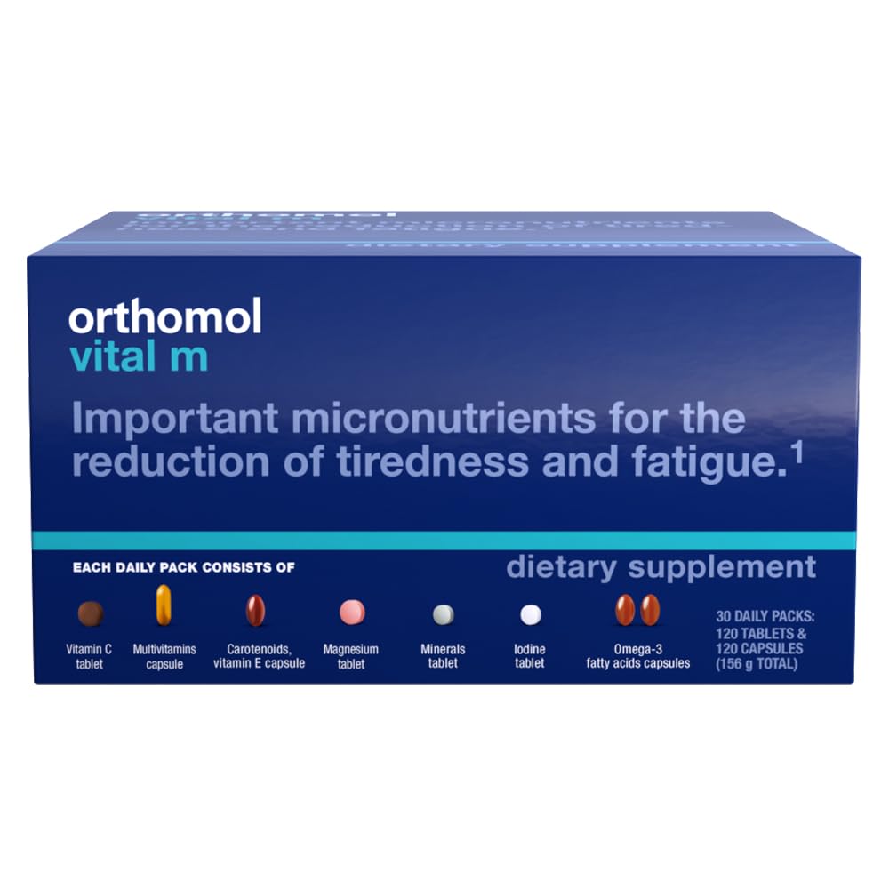 Orthomol Vital M Comprimés, Multivitamines pour hommes, 30 jours d'approvisionnement, vitamines A, B, C, D, E, K, Iodine, Oméga-3