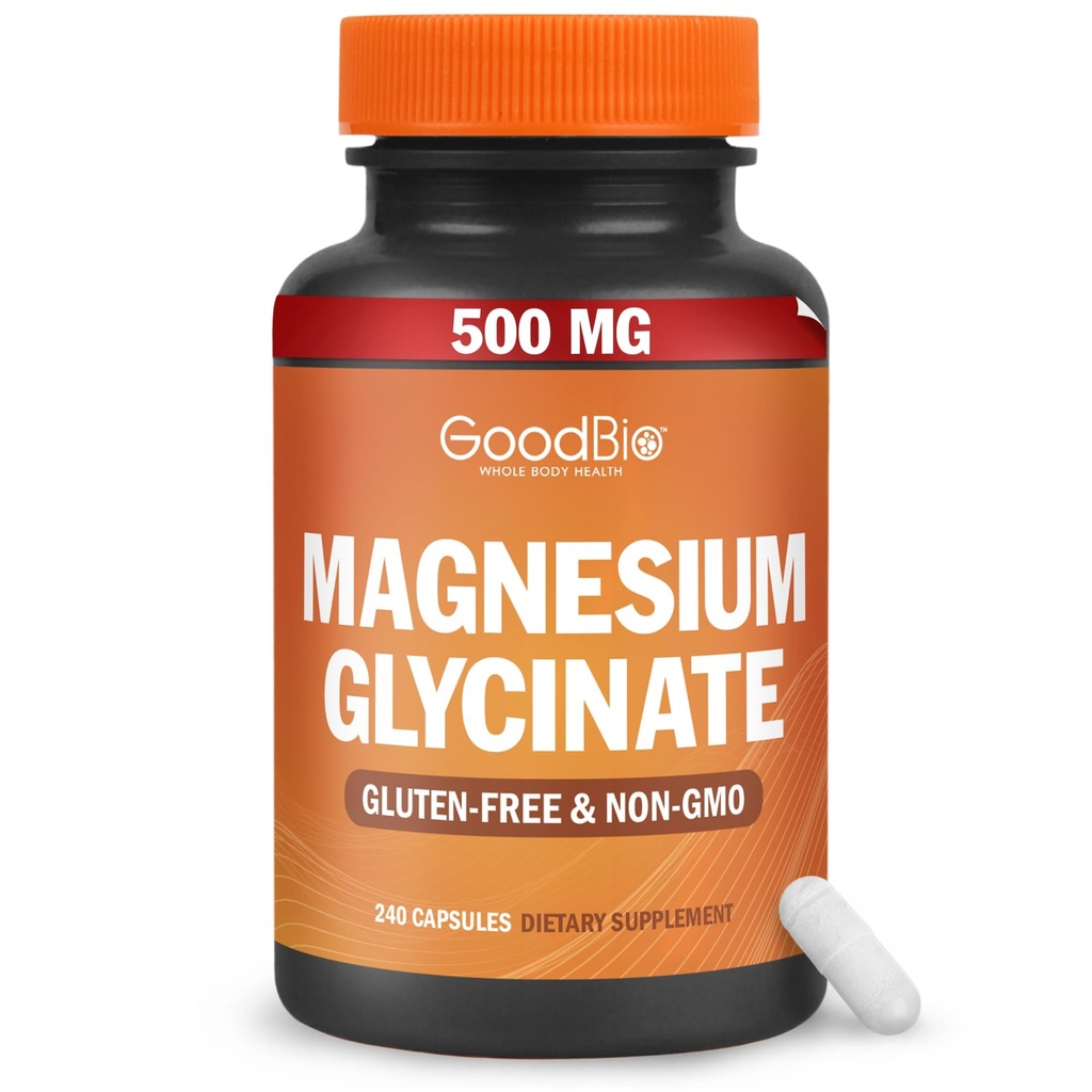 Magnesium Glycinate - Hoge Absorptie Magnesium Supplement 500mg Per Serving voor Stress Relief, Slaap, Hart en Bot Gezondheid, Zenuwondersteuning - Non-GMO, Glutenvrij, Voorzichtig op Maag, 240 Capsules