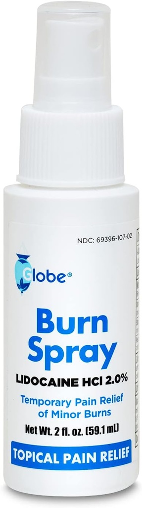 Spray Globe Burn, Lidocaïne 2%. Soulagement anesthésique topique de la douleur et numération Bouteille de pulvérisation de 2 oz