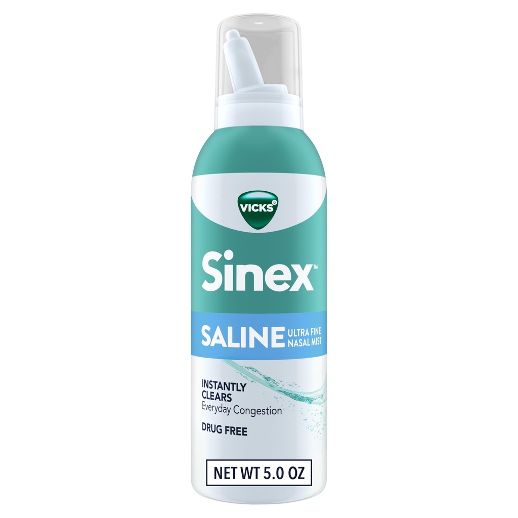 Vicks Sinex Saline Nasal Spray, Drug Free Ultra Fine Mist, Clear Everyday Sinus Congestion Fast, Clear Mucus from a Cold or Allergy, Daily Use 5.0 fl oz